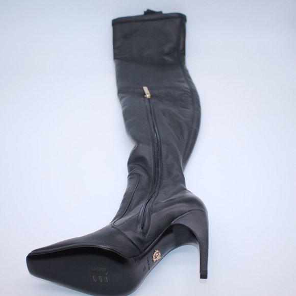 VERSACE OVER-THE-KNEE BLACK LEATHER HORSE RIDING STYLE Boots w/HIGH HEELS 35 - 5 - Picture 2 of 7
